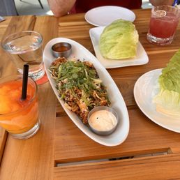Szechuan lettuce wraps, the Bellini and Blood 'N Blanco Szechuan lettuce wraps, the Bellini and Blood 'N Blanco