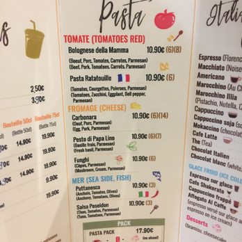 Illia Pasta - Example of menu. - Italian Near Me - Nice, 06