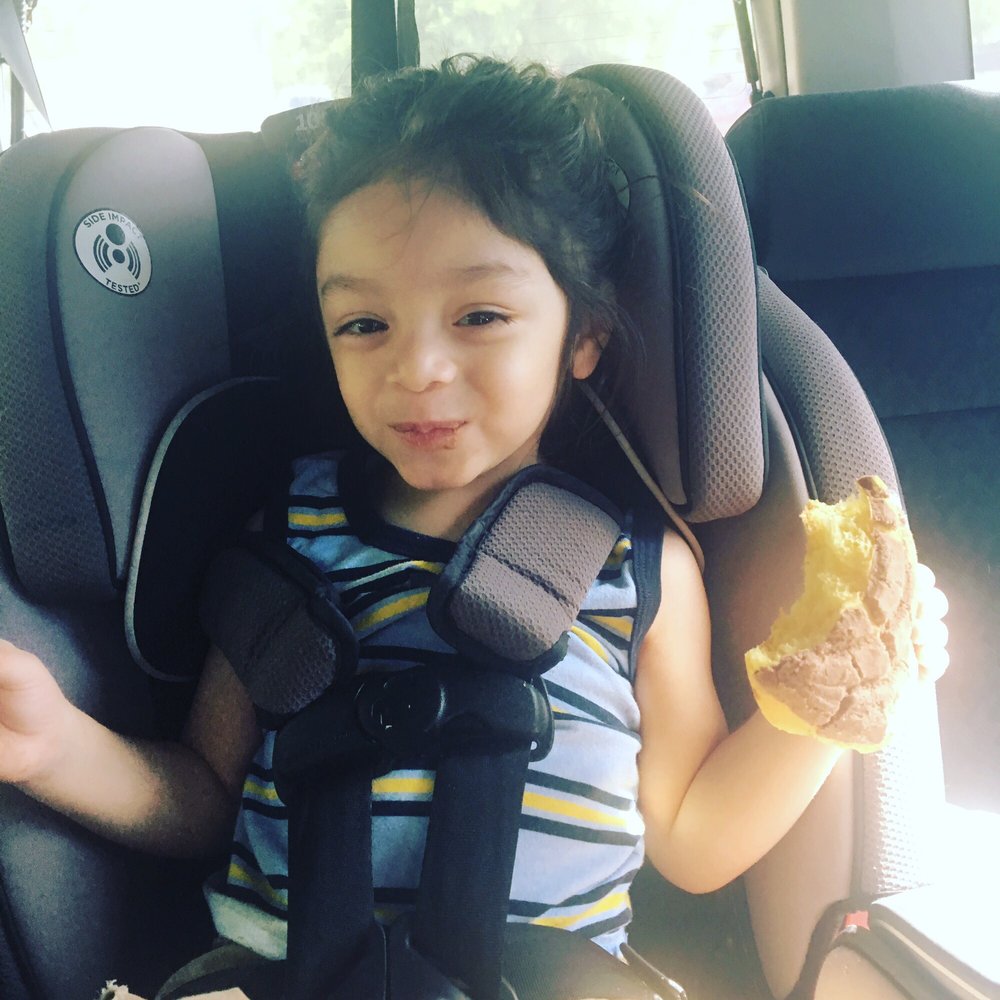 My son enjoying his first concha! Chocolate, he picked it himself:) My son enjoying his first concha! Chocolate, he picked it himself:)