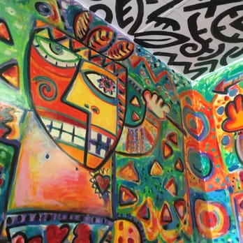 Taco Mesa - This is their lovely wall and ceiling. What Fun and Vibrant colors! - Breakfast & Brunch Near Me - Orange, California