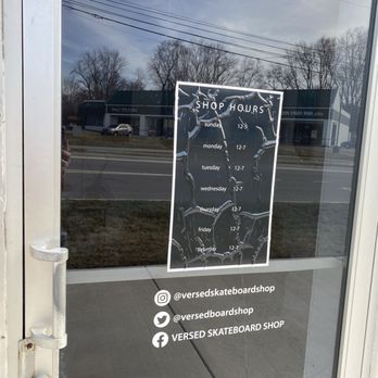 Versed Skateboard Shop - Posted hours on the locked door - Skate Shops Near Me - Indianapolis, Indiana Versed Skateboard Shop - Posted hours on the locked door - Skate Shops Near Me - Indianapolis, Indiana