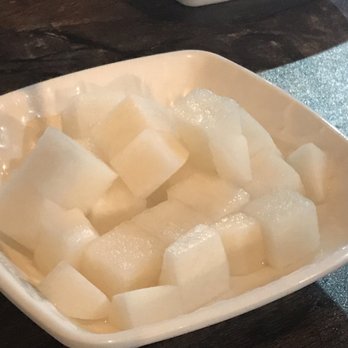 Choong Man Chicken - Radishes! Boiled in vinegar and sugar, you're left with a sweet palate cleanser. - Korean Near Me - Duluth, Georgia