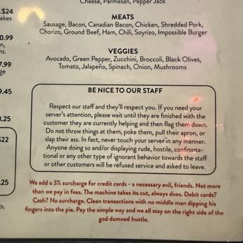 The 5 Point Café - Interesting announcements on the menu - Dive Bars Near Me - Seattle, Washington