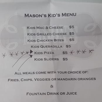 Mason's Eatery & Pub - They say honesty is the best policy...your menu clearly states "kids pizza" not a kids pizza boat. - Burgers Near Me - Kenosha, Wisconsin Mason's Eatery & Pub - They say honesty is the best policy...your menu clearly states "kids pizza" not a kids pizza boat. - Burgers Near Me - Kenosha, Wisconsin