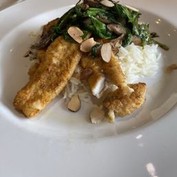 Sautéed perch w/spinach and shitake mushrooms and basmati rice.