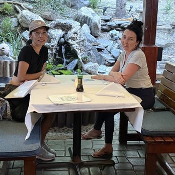 Teru Sushi - Nisma Haymes and Christina Pope in rear garden area - Sushi Bars Near Me - Studio City, California