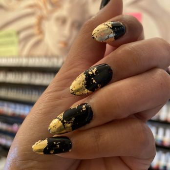 Polish Me Nails & Spa - Full set with gold foiled design. - Nail Salons Near Me - Jersey City, New Jersey Polish Me Nails & Spa - Full set with gold foiled design. - Nail Salons Near Me - Jersey City, New Jersey