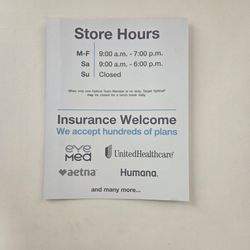 Target Optical - Hours of Operation. Picture taken 2/23/26.