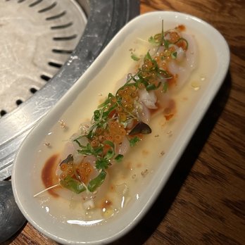 PERILLA korean fare - Scallop Crudo, with white kimchi broth and smoked trout caviar - Korean Near Me - Chicago, Illinois PERILLA korean fare - Scallop Crudo, with white kimchi broth and smoked trout caviar - Korean Near Me - Chicago, Illinois
