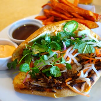 Kitchen Door - Best Banh Mi ever! Duck Banh Mi with Pickled Veggies, Spicy Mayo, Jalepeno, Duck Liver Mousse on Toasted Roll with Duck Jus. - Cocktail Bars Near Me - Napa, California