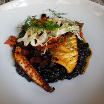 Les Fables de la Fontaine - Squid ink risotto witg cuttle fish and lardons - French Near Me - Paris, 75 Les Fables de la Fontaine - Squid ink risotto witg cuttle fish and lardons - French Near Me - Paris, 75