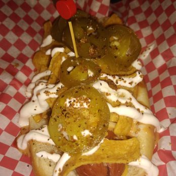 2 GORDS BBQ & Catering - Porky Dawg..smoked sausage with homemade chili, chopped brisket, fritos, sour cream, gords sauce, cheese sauce, n jalapeños - American Near Me - Laredo, Texas 2 GORDS BBQ & Catering - Porky Dawg..smoked sausage with homemade chili, chopped brisket, fritos, sour cream, gords sauce, cheese sauce, n jalapeños - American Near Me - Laredo, Texas