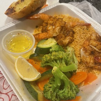 CR Surf & Turf - Spicy blackened shrimp over rice with a side of steamed mixed vegetables. - Seafood Near Me - Cedar Park, Texas CR Surf & Turf - Spicy blackened shrimp over rice with a side of steamed mixed vegetables. - Seafood Near Me - Cedar Park, Texas