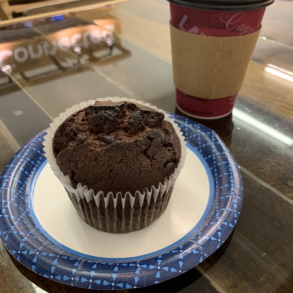 Chocolate muffin and hot coffee Chocolate muffin and hot coffee