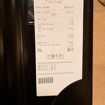 Truly Thai Restaurant - Receipt - Thai Near Me - Sayreville, New Jersey