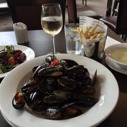 The Tower Brasserie - Mussels with thin chips and a side green salad