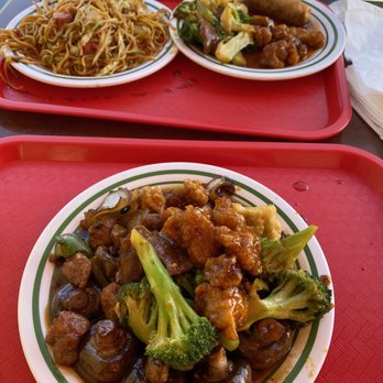 New China Restaurant - two plates of food on red trays - Chinese Near Me - Porterville, California