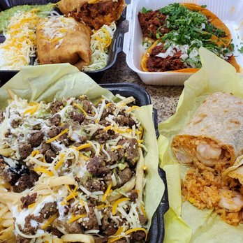 Cotixan Mexican Food - Clockwise - Chimichanga, birria tacos, shrimp burrito, Cotixan fries - Mexican Near Me - San Diego, California Cotixan Mexican Food - Clockwise - Chimichanga, birria tacos, shrimp burrito, Cotixan fries - Mexican Near Me - San Diego, California