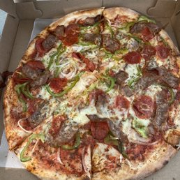 large sausage, pepperoni, onions and peppers large sausage, pepperoni, onions and peppers
