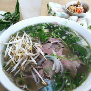 Pho Vietnam - Spring rolls and pho with rare steak. - Vietnamese Near Me - Anchorage, Alaska