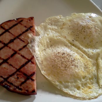 V Boulevard Cafe - choice of protein (ham) and eggs come with the waffle entree($9.95) - Coffee & Tea Near Me - Glendale, California