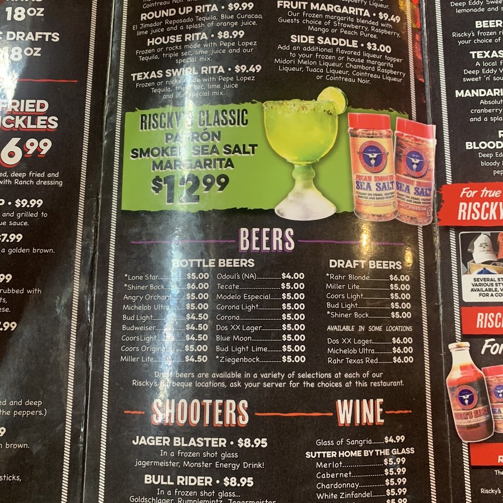 Riscky's BBQ - Alcoholic drink menu - Barbeque Near Me - Fort Worth, Texas Riscky's BBQ - Alcoholic drink menu - Barbeque Near Me - Fort Worth, Texas