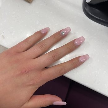 Fancy Nails - Acrylic nails pink with diamond on ring finger - Nail Salons Near Me - Seaside, California Fancy Nails - Acrylic nails pink with diamond on ring finger - Nail Salons Near Me - Seaside, California
