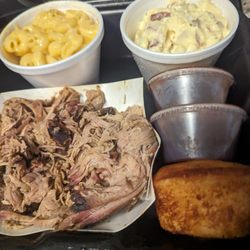 Ted's Bar-B-Q - Hubs pulled pork with Mac n cheese and potato salad