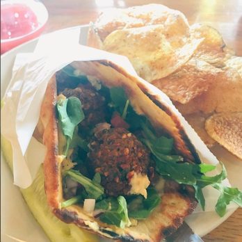 Upland Brewing Co. Bloomington Brewpub - Falafel wrap with chips. - Brewpubs Near Me - Bloomington, Indiana Upland Brewing Co. Bloomington Brewpub - Falafel wrap with chips. - Brewpubs Near Me - Bloomington, Indiana