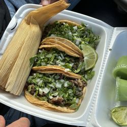 Los Brothers - Steak tacos with a chicken tamale   ‍