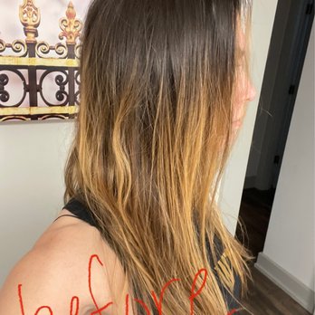 Blo - BEFORE- brassy, awful ombre color - Hair Salons Near Me - Raleigh, North Carolina