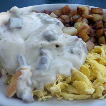 Potato Shack Cafe - Biscuits - Gravy. P shacks potatoes and scrambled egg. This is my kind of brunch :) - American Near Me - Encinitas, California Potato Shack Cafe - Biscuits - Gravy. P shacks potatoes and scrambled egg. This is my kind of brunch :) - American Near Me - Encinitas, California