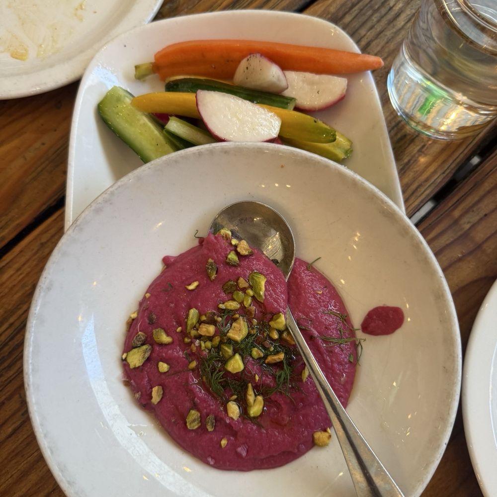Starbelly - HUMMUS with beets, pistachios and lemon - yum! I wish there were more crudite tho. - New American Near Me - San Francisco, California Starbelly - HUMMUS with beets, pistachios and lemon - yum! I wish there were more crudite tho. - New American Near Me - San Francisco, California