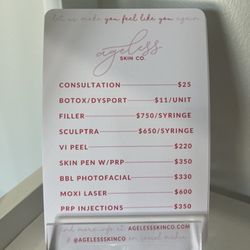 Ageless Skin - Services pricing