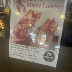 Cousins Maine Lobster - Truck schedule for the brewery where they were parked.