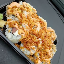 T3 Market & Sushi Poke - Tuna Philly Rolls add crispy onions and spicy mayo