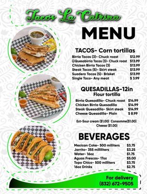 Menu photo 2 Tacos La Catrina Manor, TX