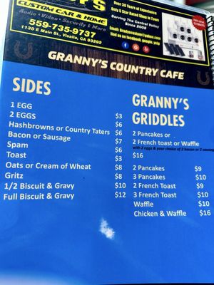 Menu photo 1 Granny's Country Cafe Visalia, CA