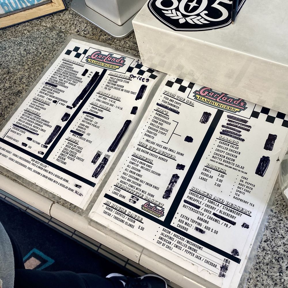 Garlands Hamburgers - Menu 2-21-24 - Burgers Near Me - Grover Beach, California Garlands Hamburgers - Menu 2-21-24 - Burgers Near Me - Grover Beach, California