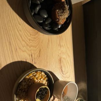 Rootstalk - Bonus welcome course- Caviar with egg custard, tomato tea, and cheese pastry - New American Near Me - Breckenridge, Colorado Rootstalk - Bonus welcome course- Caviar with egg custard, tomato tea, and cheese pastry - New American Near Me - Breckenridge, Colorado