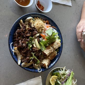 Pho Lovers 3 - Lemongrass beef with ricepaper eggrolls - Vietnamese Near Me - Huntington Beach, California Pho Lovers 3 - Lemongrass beef with ricepaper eggrolls - Vietnamese Near Me - Huntington Beach, California