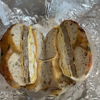 Pio Bagel - Sausage egg and cheese on Pio Bagel - Bagels Near Me - New York, New York Pio Bagel - Sausage egg and cheese on Pio Bagel - Bagels Near Me - New York, New York