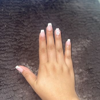 Resonance Nails & Spa - Full set acrylic/ coffin shape / French tips with 3D flowers - Nail Salons Near Me - Litchfield Park, Arizona