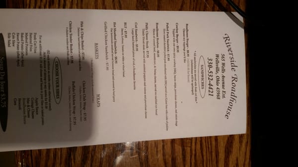 Menu photo 1 Riverside Roadhouse Wellsville, OH