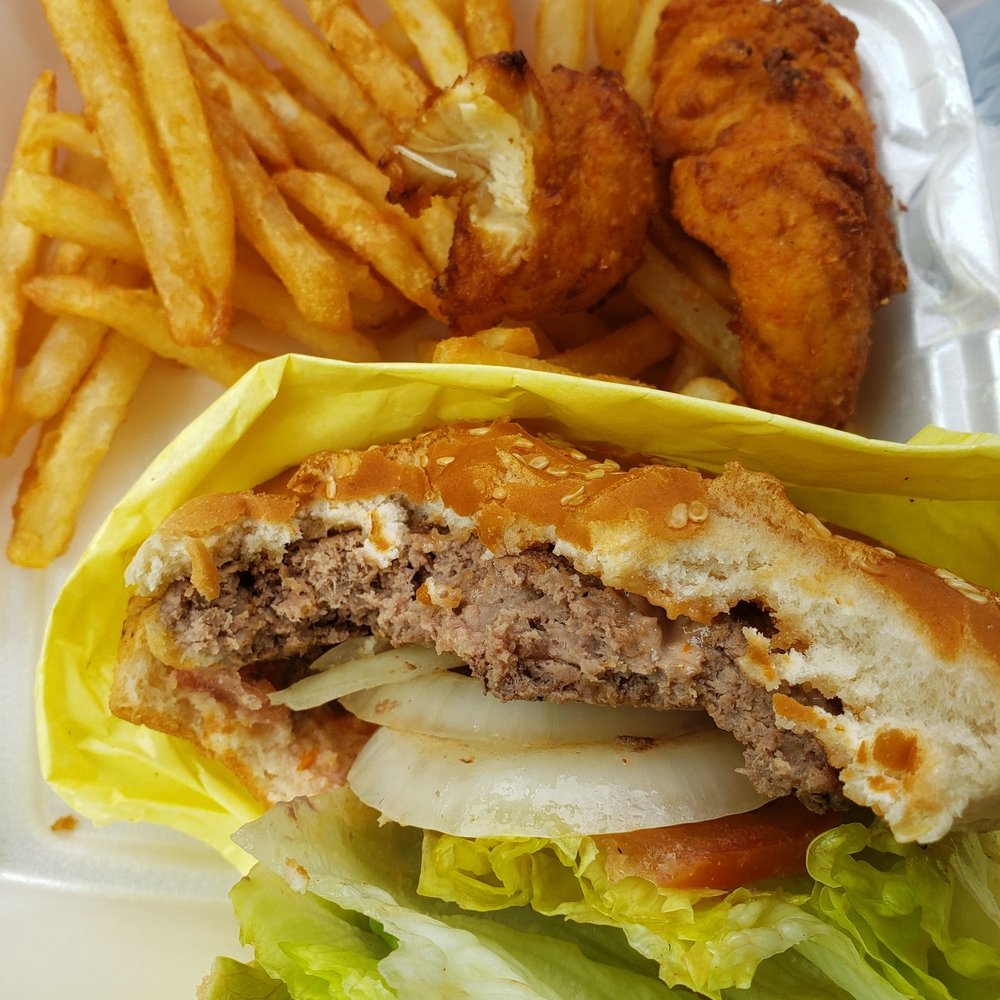 Gus Jr - $5 meal hamburger, fries and 2 chicken tenders - Breakfast & Brunch Near Me - Perris, California Gus Jr - $5 meal hamburger, fries and 2 chicken tenders - Breakfast & Brunch Near Me - Perris, California