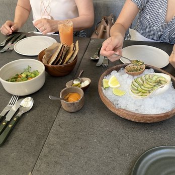 Damian - From left to right: Ceviche, almond mole, smoked clams - Mexican Near Me - Los Angeles, California