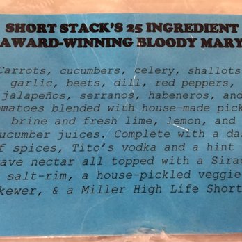 Short Stack Eatery - Bloody Mary ingredient list - Breakfast & Brunch Near Me - Madison, Wisconsin