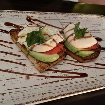 Crazy About You - Imported Burrata Caprese Toast with Avocado - Mediterranean Near Me - Miami, Florida Crazy About You - Imported Burrata Caprese Toast with Avocado - Mediterranean Near Me - Miami, Florida