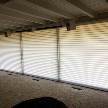 Don's Drapery Service - New Hunter Douglas Silhouette PowerView shades in our living room, in the closed position - Interior Design Near Me - Anaheim, California Don's Drapery Service - New Hunter Douglas Silhouette PowerView shades in our living room, in the closed position - Interior Design Near Me - Anaheim, California