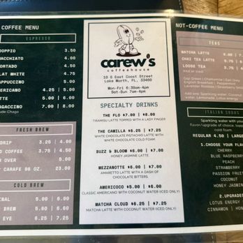 Carew's Coffeehouse - Menu - Coffee & Tea Near Me - Lake Worth Beach, Florida